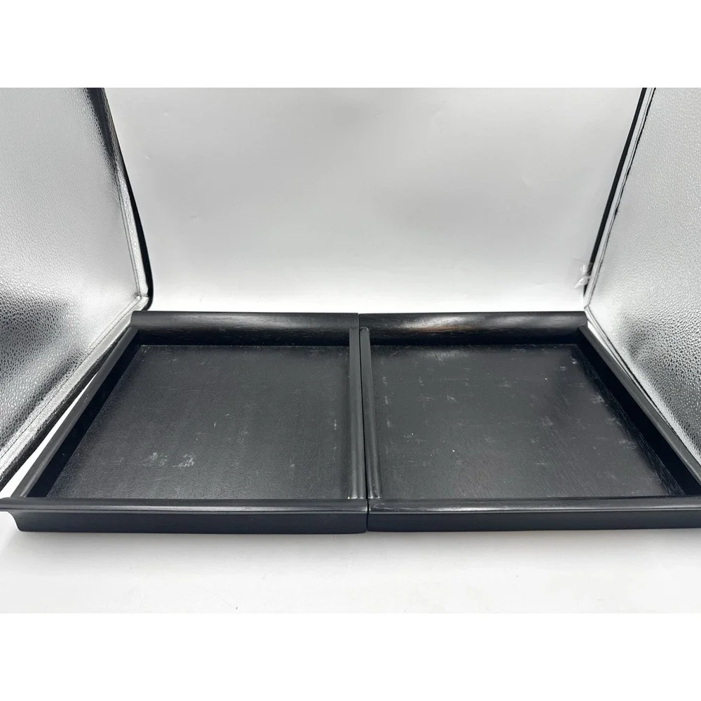Set Of 2 Vintage Black Wooden Crate & Barrel Condiment Trays